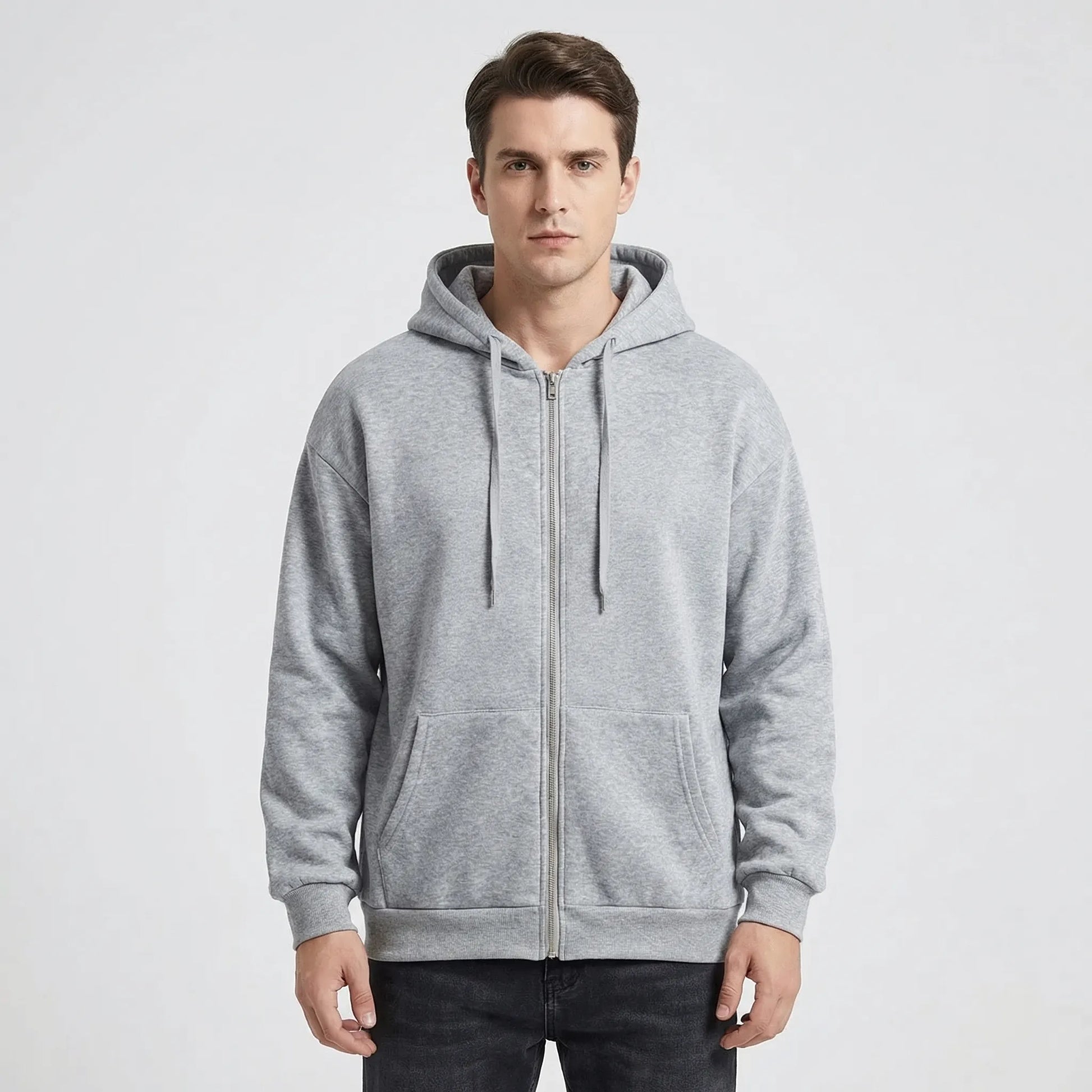 Straxon - Loose Fit Zip-Up Hooded Sweatshirt  Everyday Casual Wear