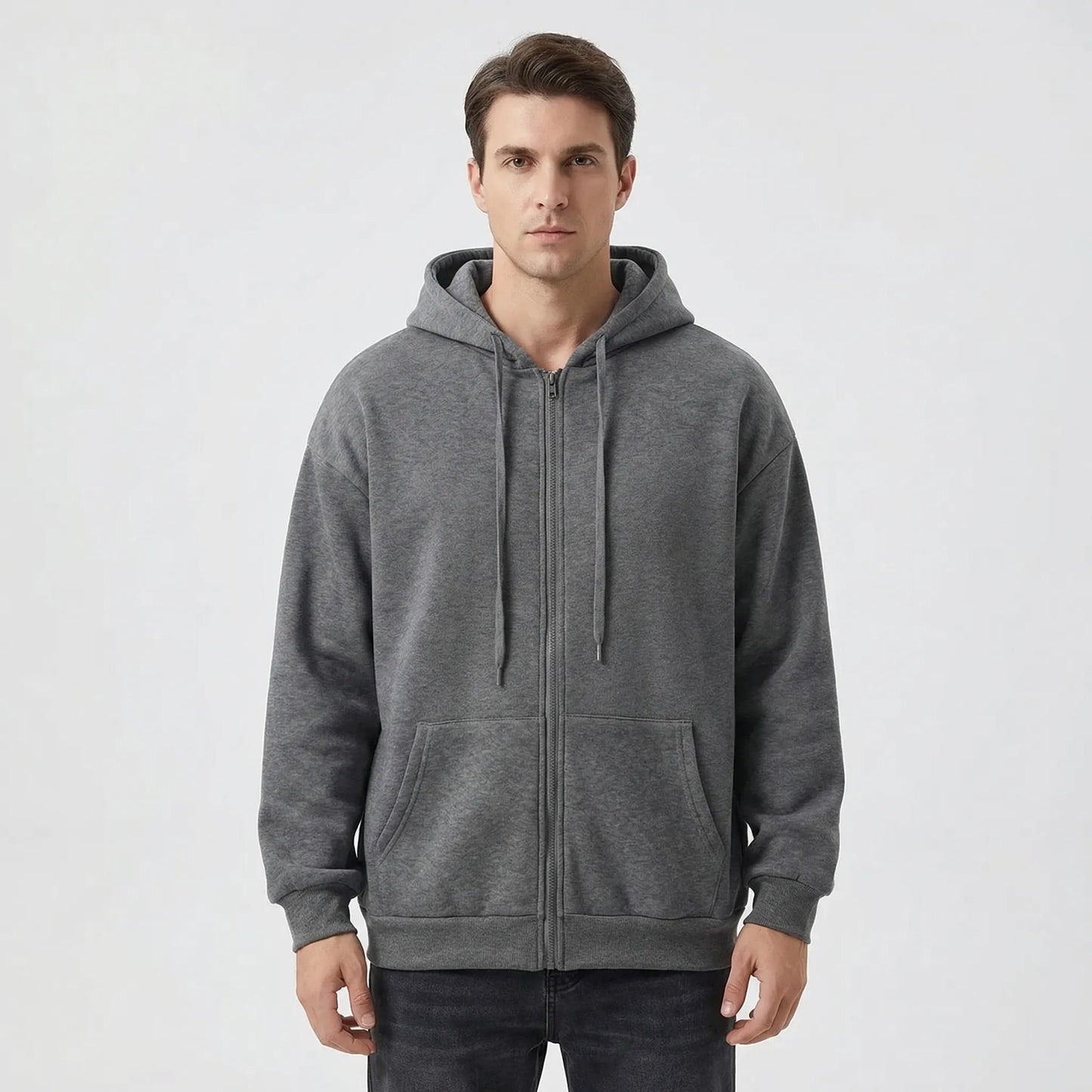 Straxon - Loose Fit Zip-Up Hooded Sweatshirt  Everyday Casual Wear