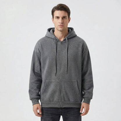 Straxon - Loose Fit Zip-Up Hooded Sweatshirt  Everyday Casual Wear