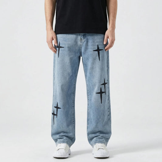 Stredge - Baggy Wide-Leg Cargo Denim Trousers  Casual Everyday Wear