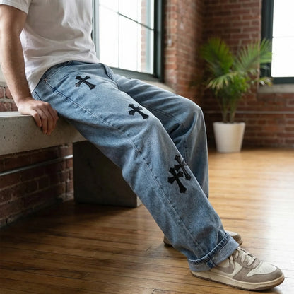 Stredge - Baggy Wide-Leg Cargo Denim Trousers  Casual Everyday Wear
