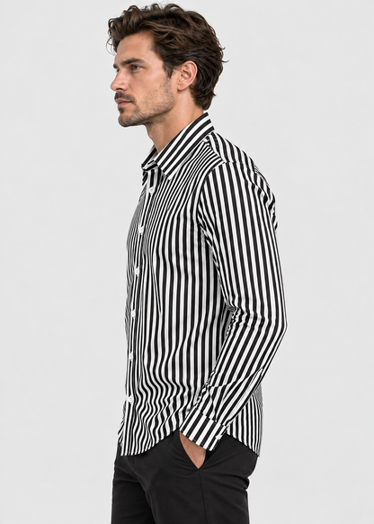 Men's Striped Overshirt | Casual Shirt | Button-Up Lightweight Layer | Steven & Levon