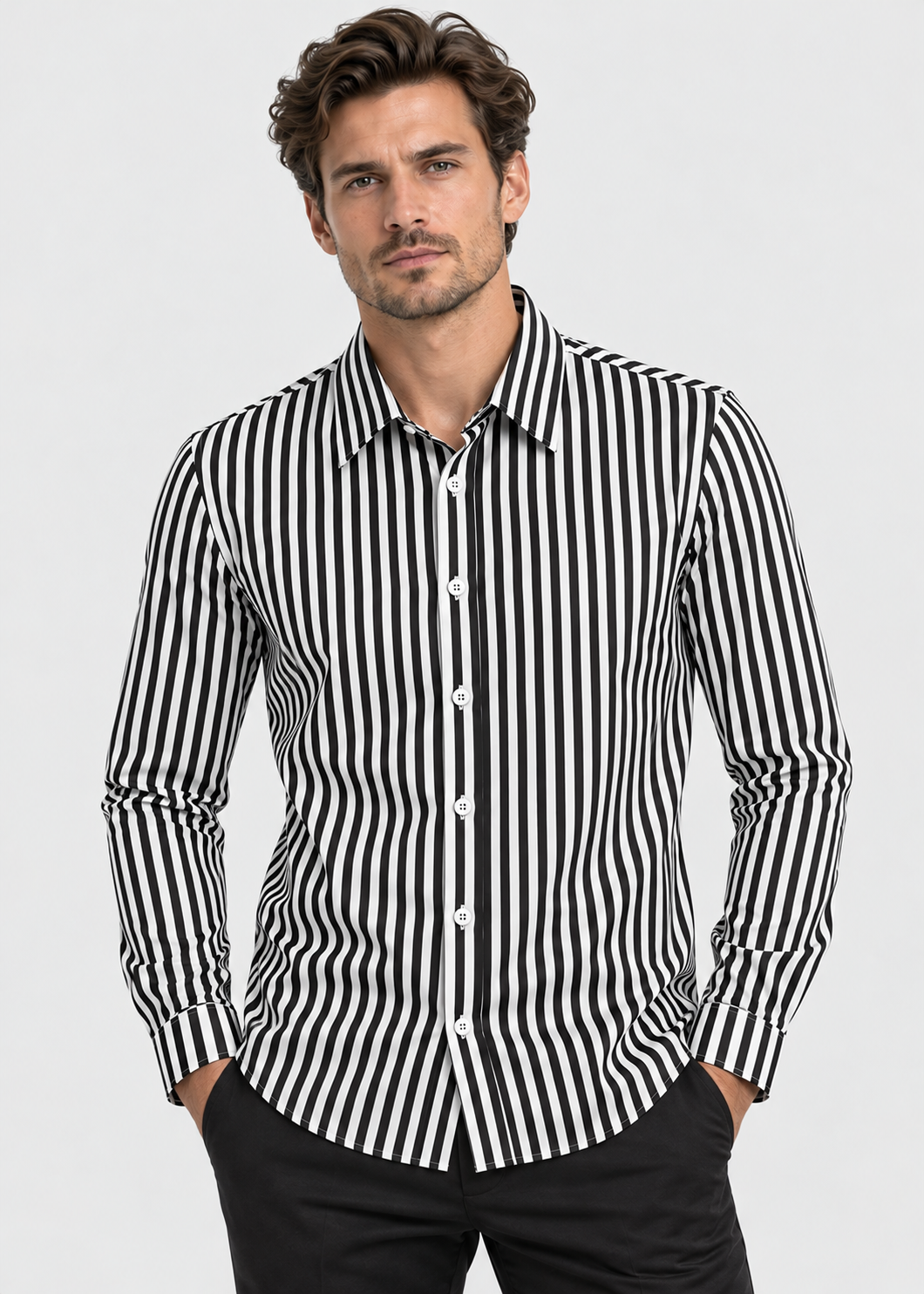 Men's Striped Overshirt | Casual Shirt | Button-Up Lightweight Layer | Steven & Levon