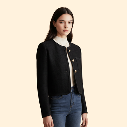Women's Round Neck Blazer | Structured Tailored Jacket | Elegant Smart Wear | Steven & Levon