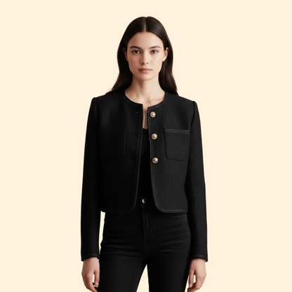 Women's Round Neck Blazer | Structured Tailored Jacket | Elegant Smart Wear | Steven & Levon