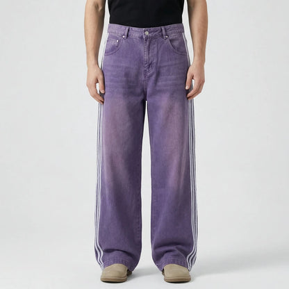 Strypovex - Baggy Wide Leg Denim Jeans With Side Stripes  Streetwear Everyday Looks