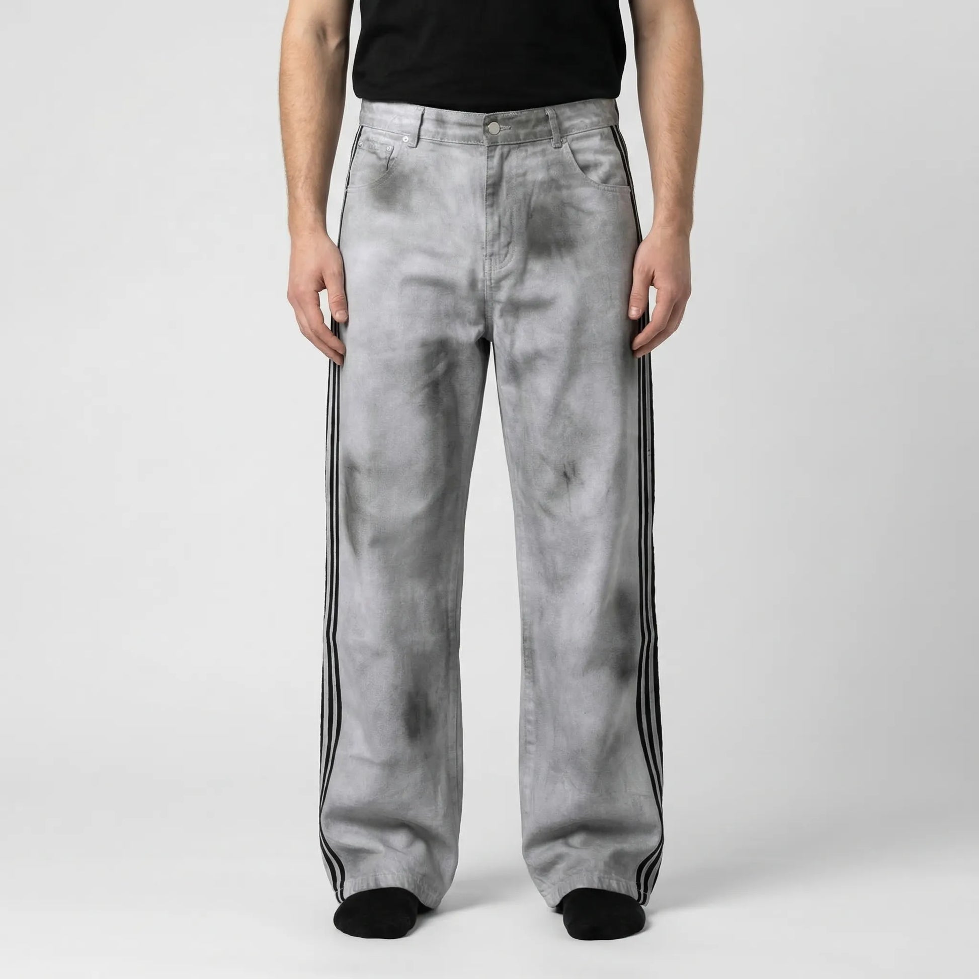 Strypovex - Baggy Wide Leg Denim Jeans With Side Stripes  Streetwear Everyday Looks