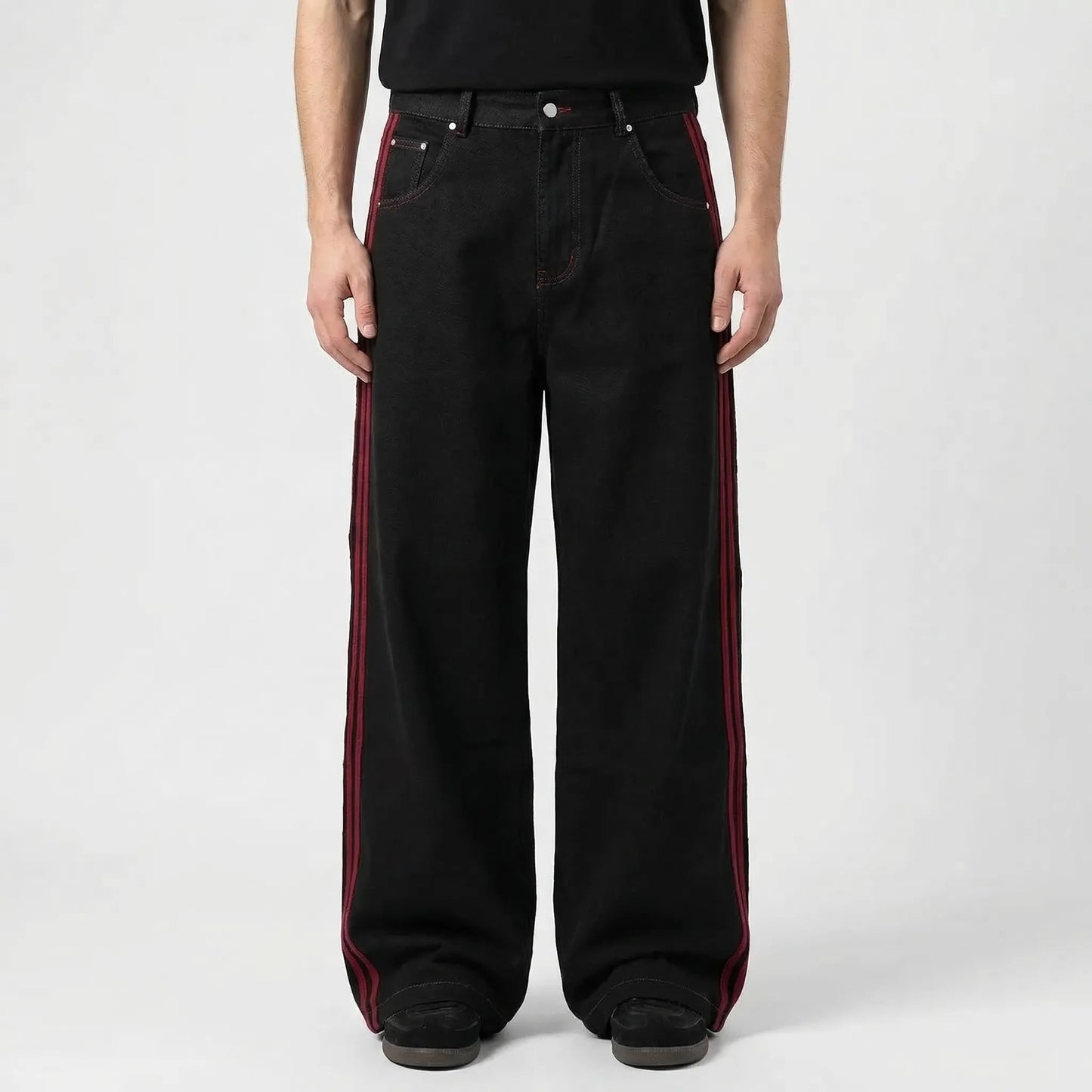 Strypovex - Baggy Wide Leg Denim Jeans With Side Stripes  Streetwear Everyday Looks