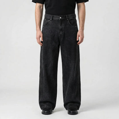 Strypovex - Baggy Wide Leg Denim Jeans With Side Stripes  Streetwear Everyday Looks
