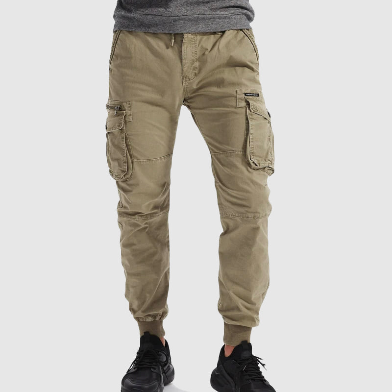 Men’s Drawstring Cargo Joggers | Cuffed Utility Trousers | Relaxed Fit Cotton Blend | Casual Streetwear | Steven & Levon