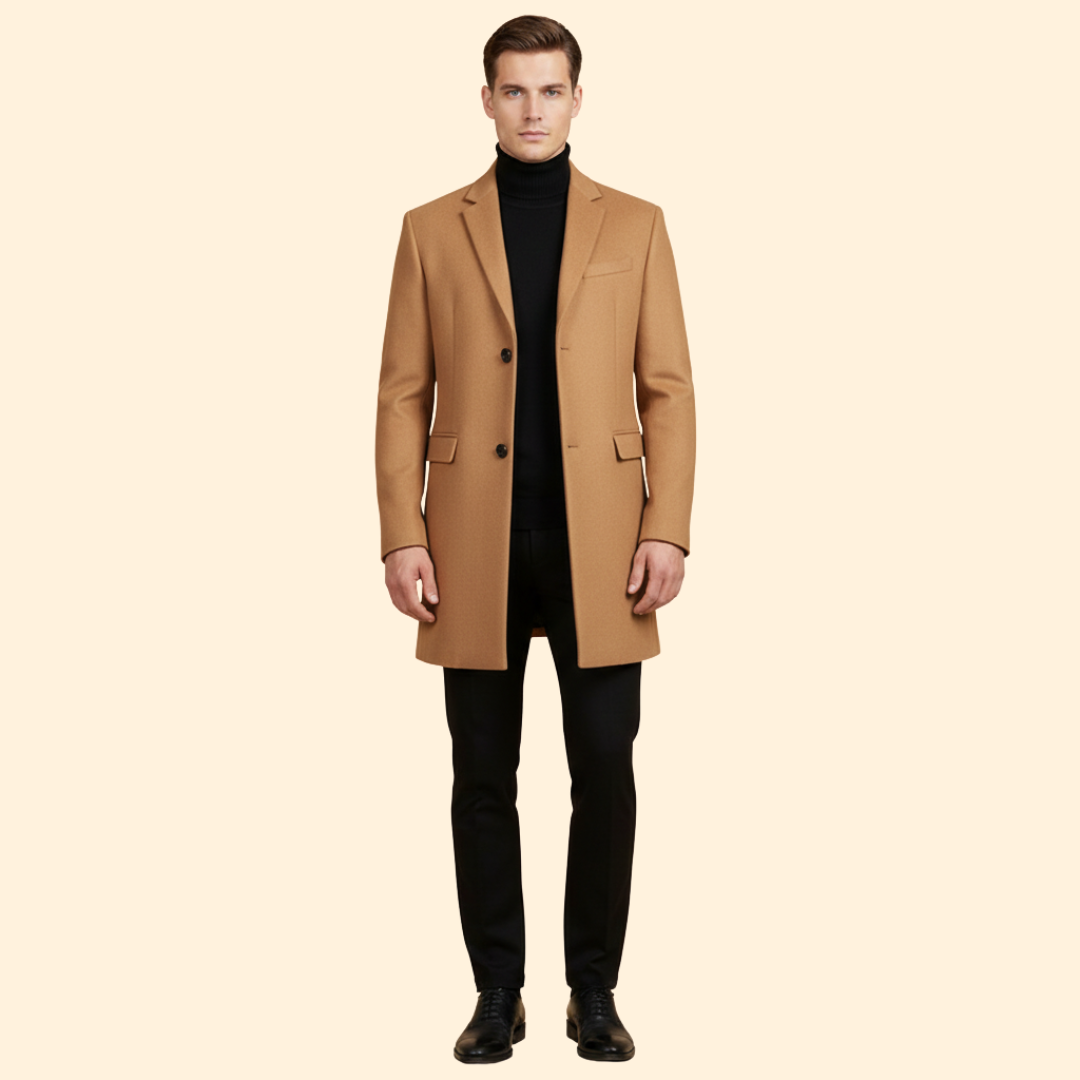 Men's Tailored Long Coat | Classic Fit | Smart Formal Overcoat | Steven & Levon