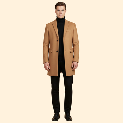 Men's Tailored Long Coat | Classic Fit | Smart Formal Overcoat | Steven & Levon