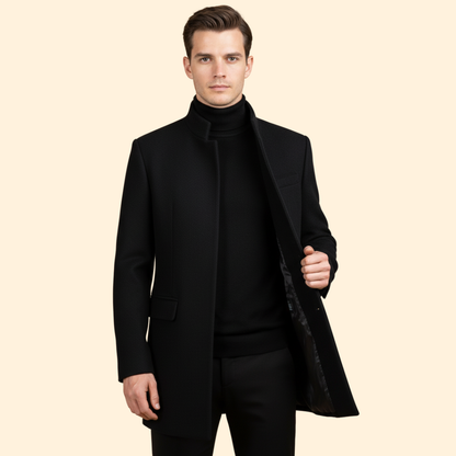 Men's Tailored Long Coat | Classic Fit | Smart Formal Overcoat | Steven & Levon