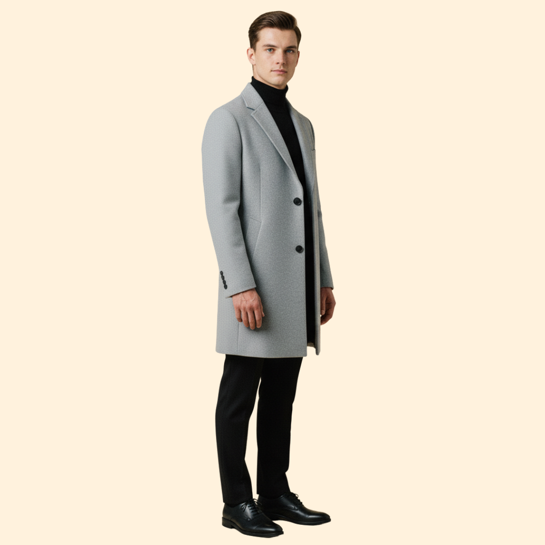 Men's Tailored Long Coat | Classic Fit | Smart Formal Overcoat | Steven & Levon