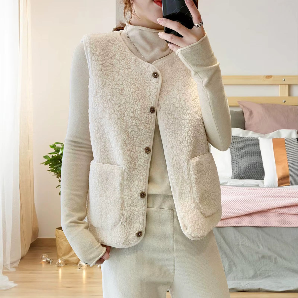 Women's Teddy Fleece Vest | Warm Polyester | Sleeveless Pockets | Steven & Levon