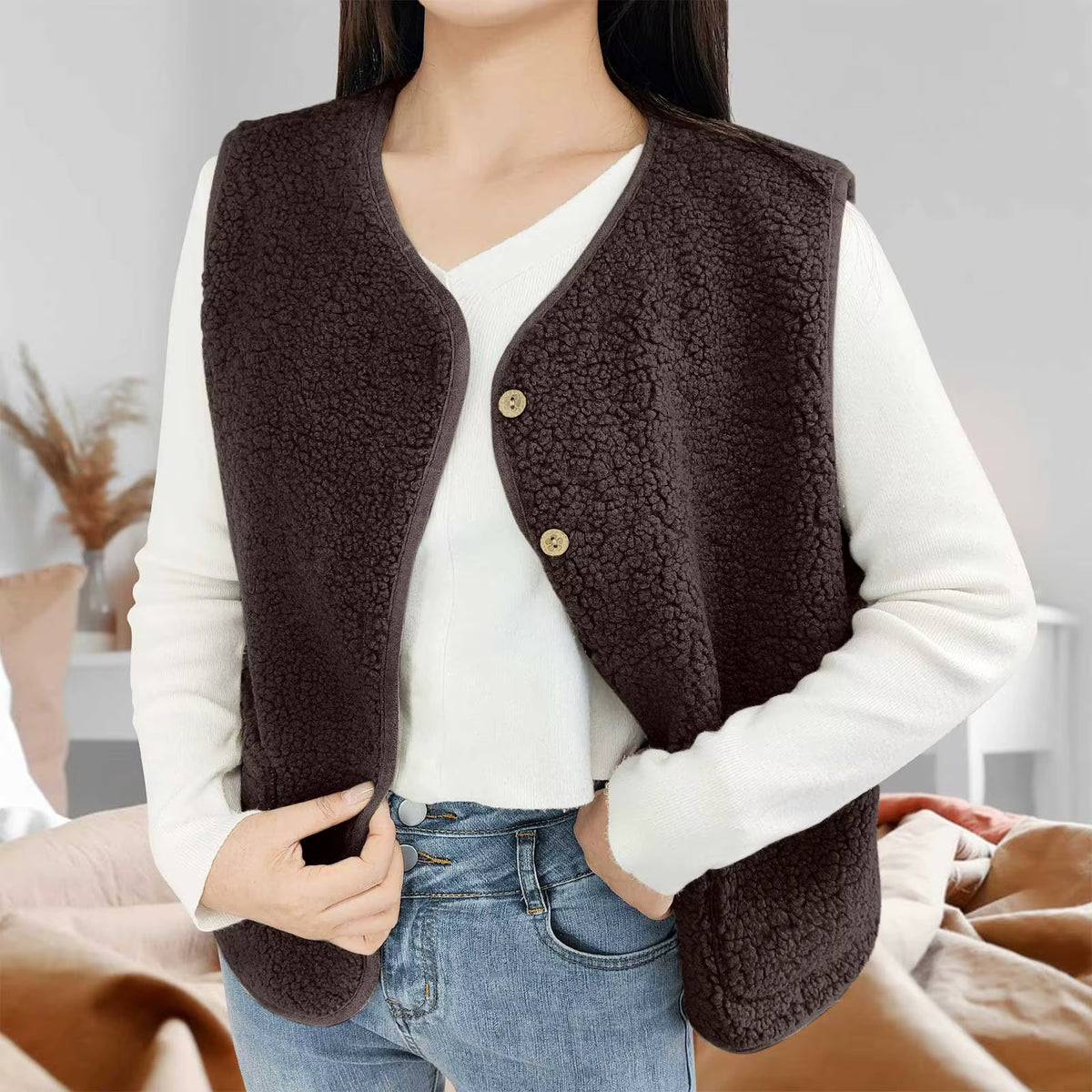Women's Teddy Fleece Vest | Warm Polyester | Sleeveless Pockets | Steven & Levon