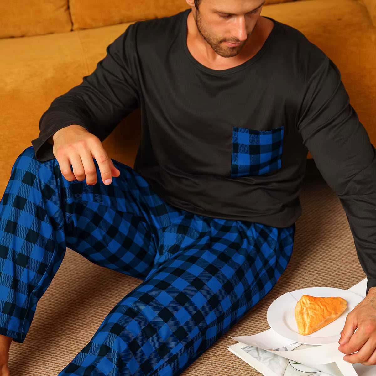 Checkered Sleepwear | Men's Pajama | Cotton Blend | Long Sleeve | Relaxed Fit | Steven & Levon