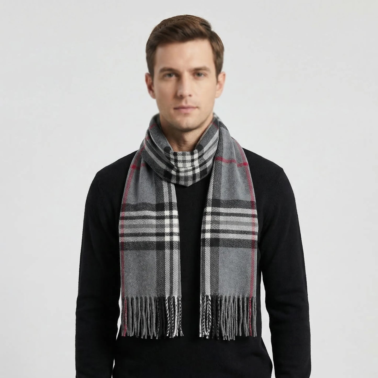 Tarnavex - British Plaid Tassel-Trim Men's Scarf  Winter Neck Warmth