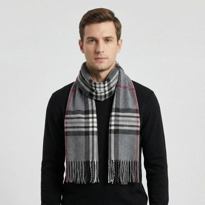 Tarnavex - British Plaid Tassel-Trim Men's Scarf  Winter Neck Warmth