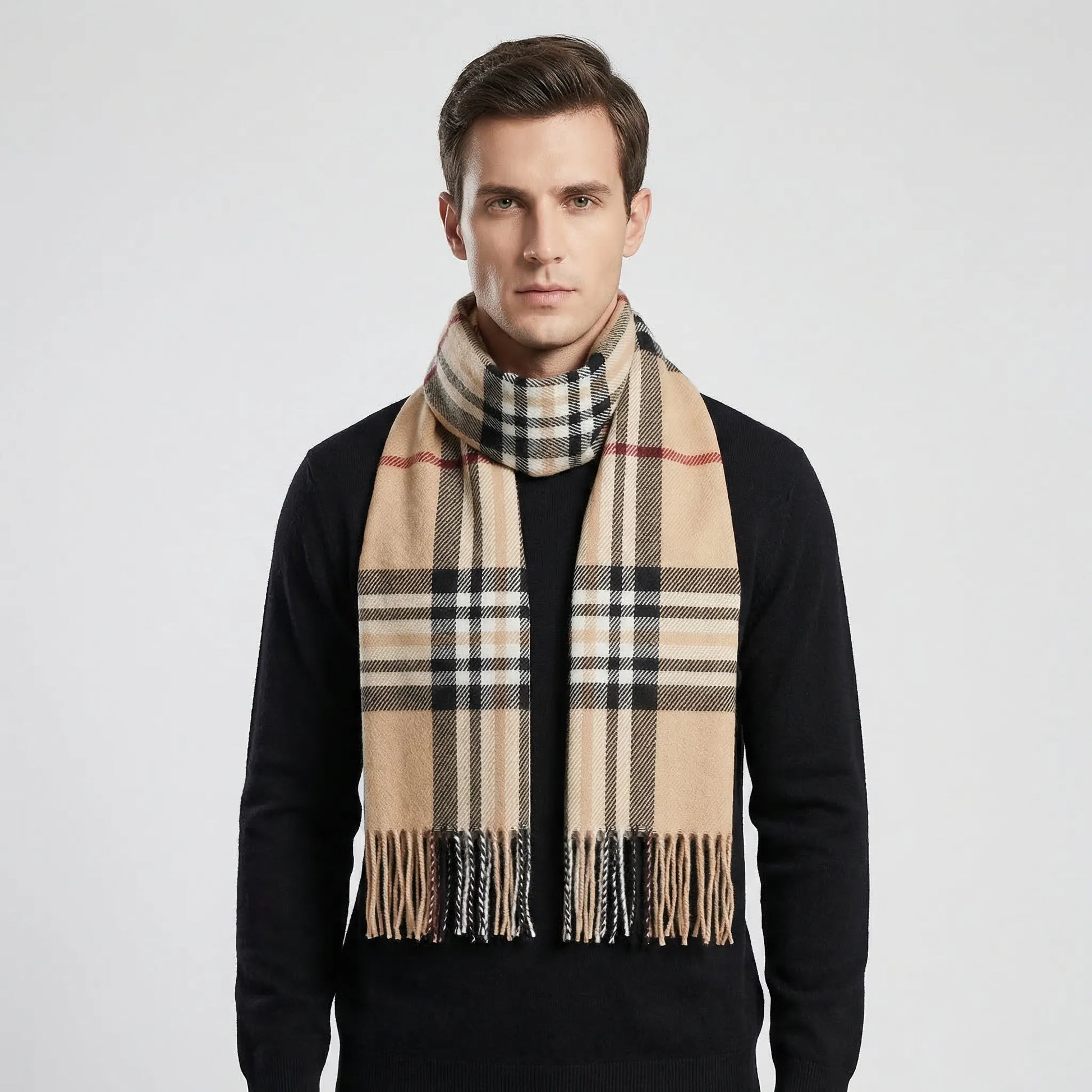 Tarnavex - British Plaid Tassel-Trim Men's Scarf  Winter Neck Warmth