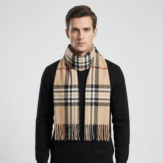 Tarnavex - British Plaid Tassel-Trim Men's Scarf  Winter Neck Warmth