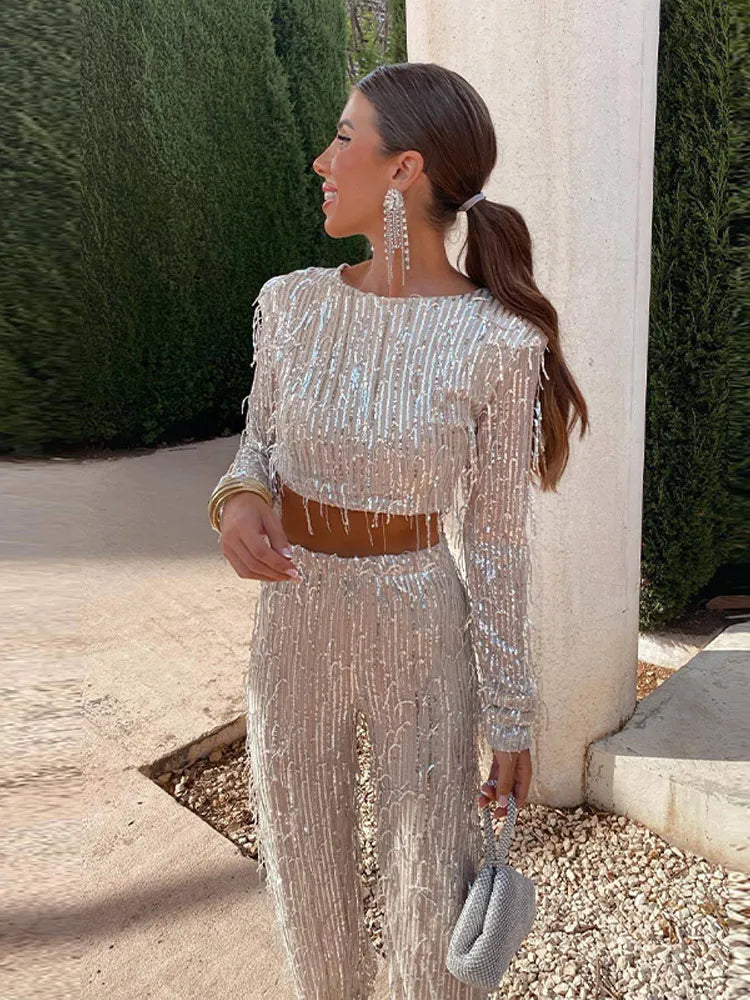Celina Women's Sequin Co-ord Set | Glamorous Two Piece Party Outfit | Steven & Levon