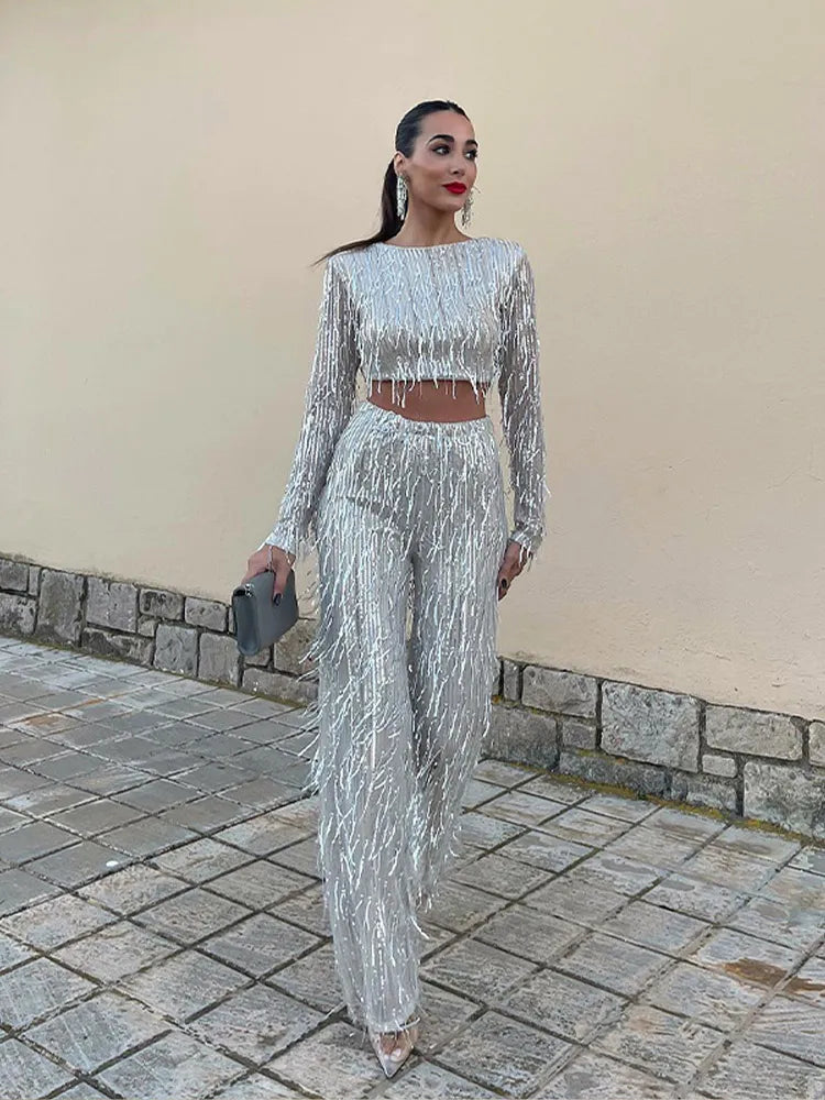 Celina Women's Sequin Co-ord Set | Glamorous Two Piece Party Outfit | Steven & Levon