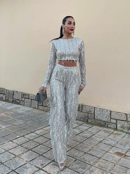 Celina Women's Sequin Co-ord Set | Glamorous Two Piece Party Outfit | Steven & Levon