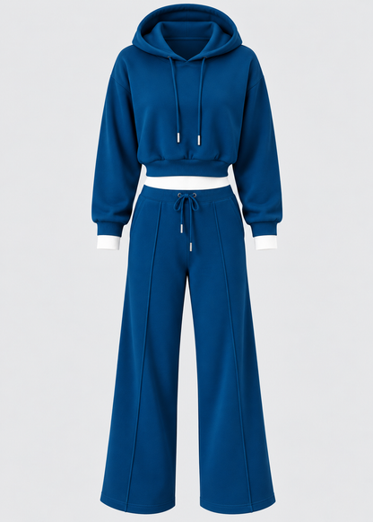 2-Piece Hooded Set | Women | Polyester | Wide-Leg Trousers | Casual Comfort | Steven & Levon