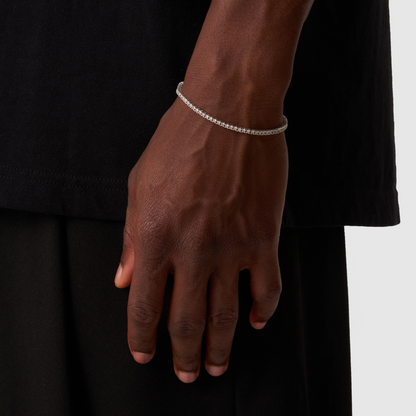 Tennis Bracelet | Men | Stainless Steel | Silver & Gold | 2mm Crystal Design | Steven & Levon