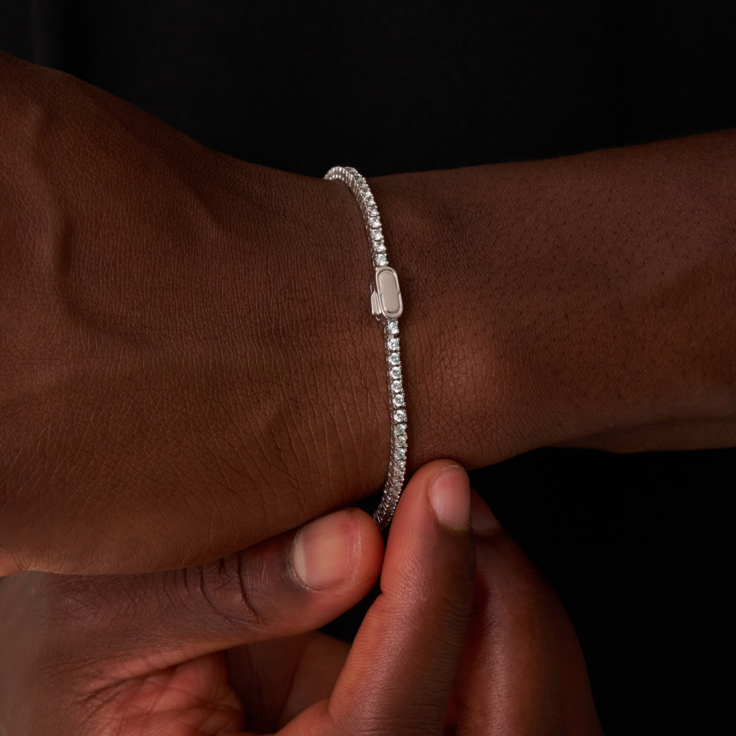 Tennis Bracelet | Men | Stainless Steel | Silver & Gold | 2mm Crystal Design | Steven & Levon