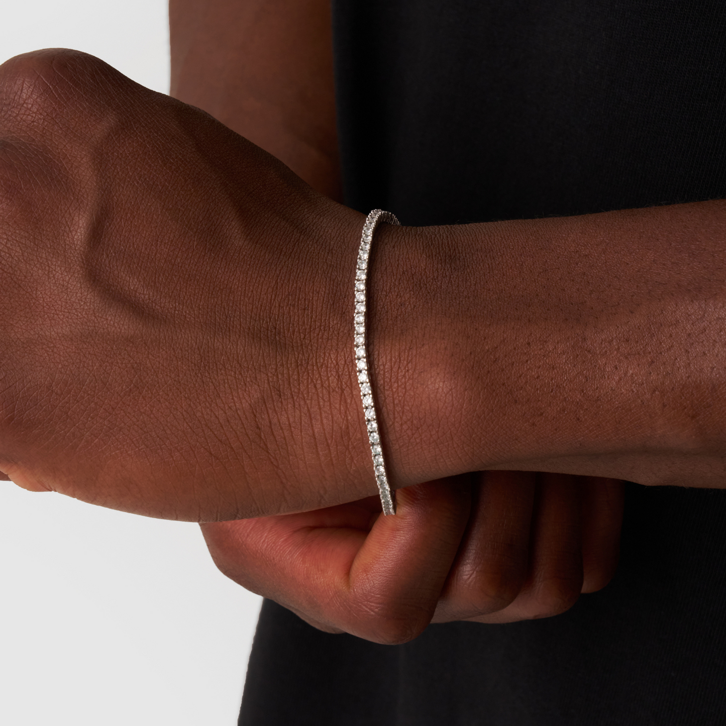 Tennis Bracelet | Men | Stainless Steel | Silver & Gold | 2mm Crystal Design | Steven & Levon