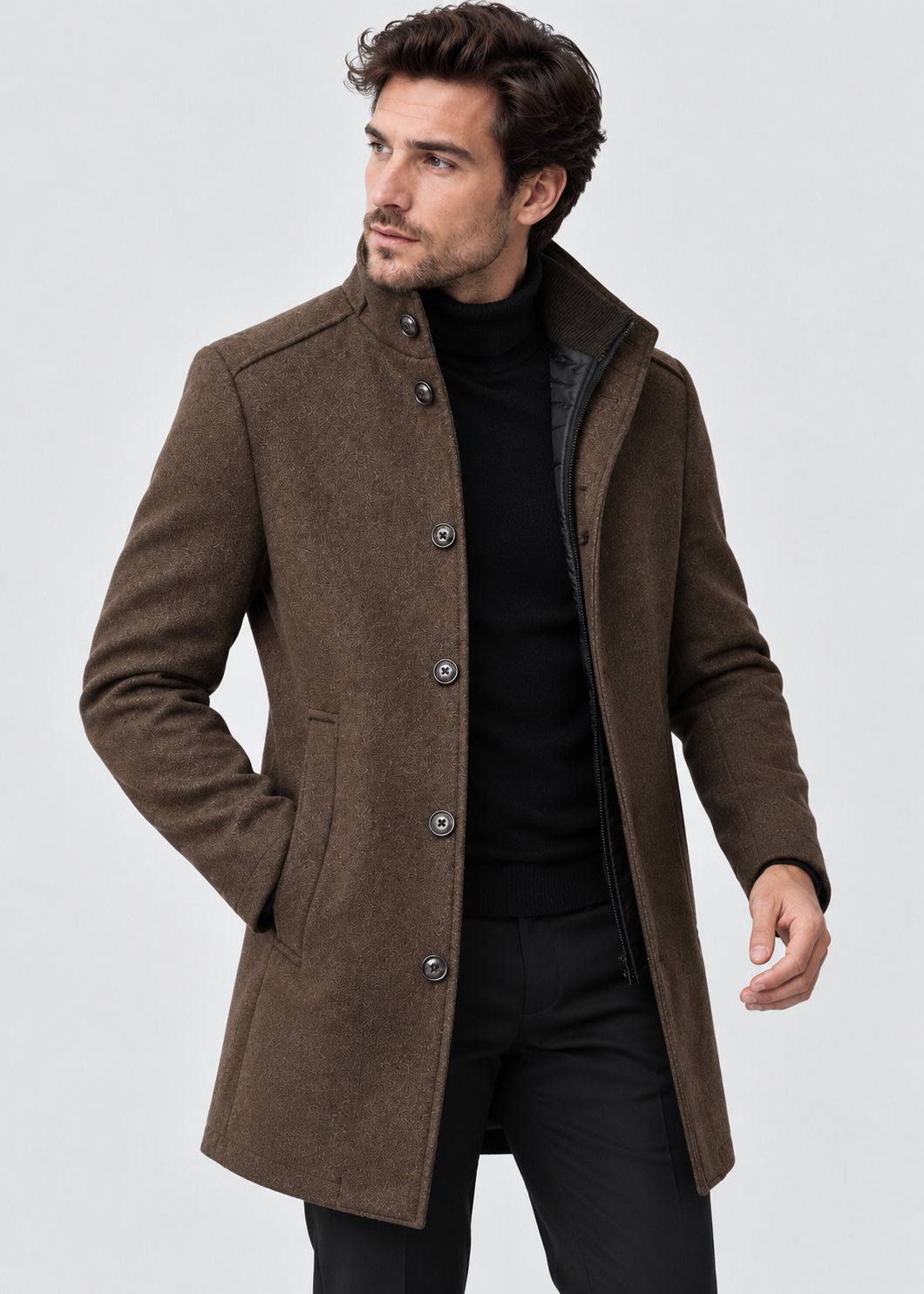 Thick Wool Blend Coat | Men Peacoat | Stand Collar Single Breasted Vest Winter | Steven & Levon