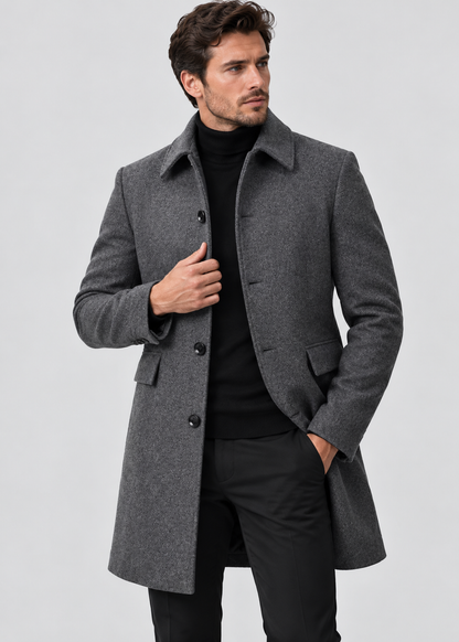 Wool Blend Cashmere Trench Coat | Men Peacoat | Longer Lapel Business Casual Winter | Steven & Levon