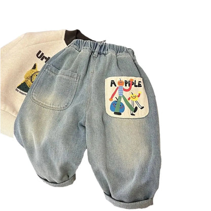 Kids Cartoon Patch Denim Jeans | Boys | Elastic Waist | Loose Fit | Casual Everyday Pants | Steven & Levon