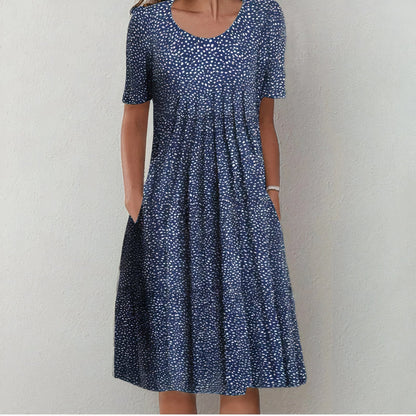 Summer Floral Midi Dress | Women | Lightweight Fabric | V-Neck Button Front Short Sleeve with Pockets | Steven & Levon