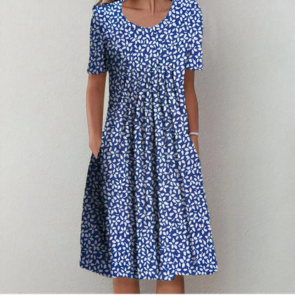 Summer Floral Midi Dress | Women | Lightweight Fabric | V-Neck Button Front Short Sleeve with Pockets | Steven & Levon