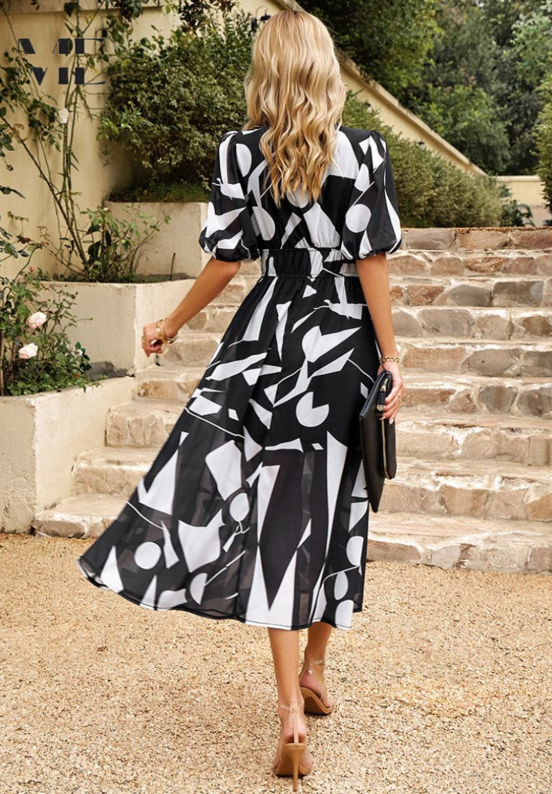 Floral Puff Sleeve Midi Dress | Women’s A-Line Occasion Dress | Steven & Levon
