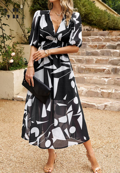Floral Puff Sleeve Midi Dress | Women’s A-Line Occasion Dress | Steven & Levon