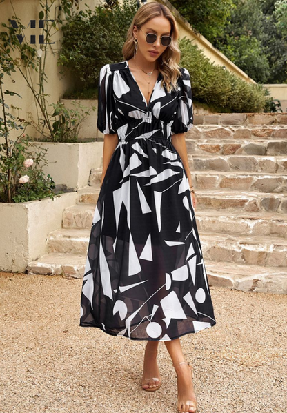 Floral Puff Sleeve Midi Dress | Women’s A-Line Occasion Dress | Steven & Levon