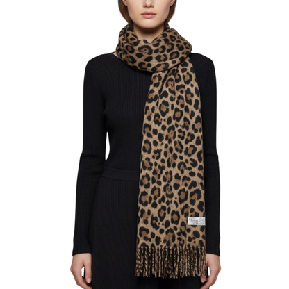 Leopard Tassel Scarf | Women | Faux Cashmere | Warm Soft Shawl Wrap | Animal Print Winter Accessory | Steven & Levon