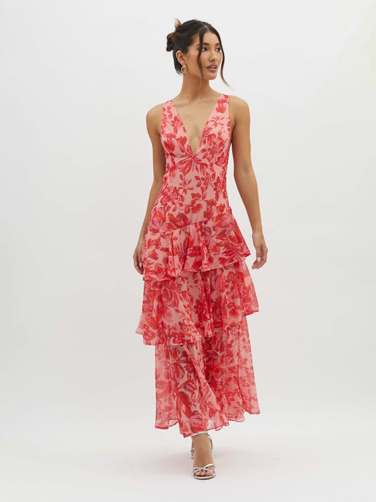 Tiered Floral Maxi Dress | Women | Lightweight Flowy Boho Summer Dress | Steven & Levon