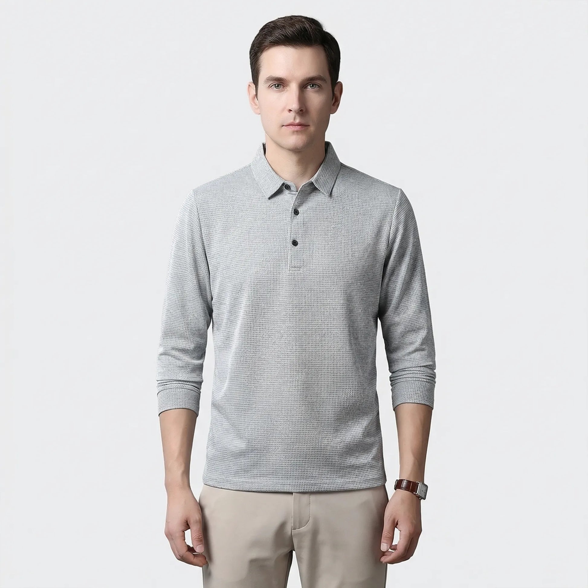 Veltoro - Long Sleeve Collared Polo Top  Smart Casual Dressing