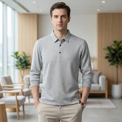 Veltoro - Long Sleeve Collared Polo Top  Smart Casual Dressing