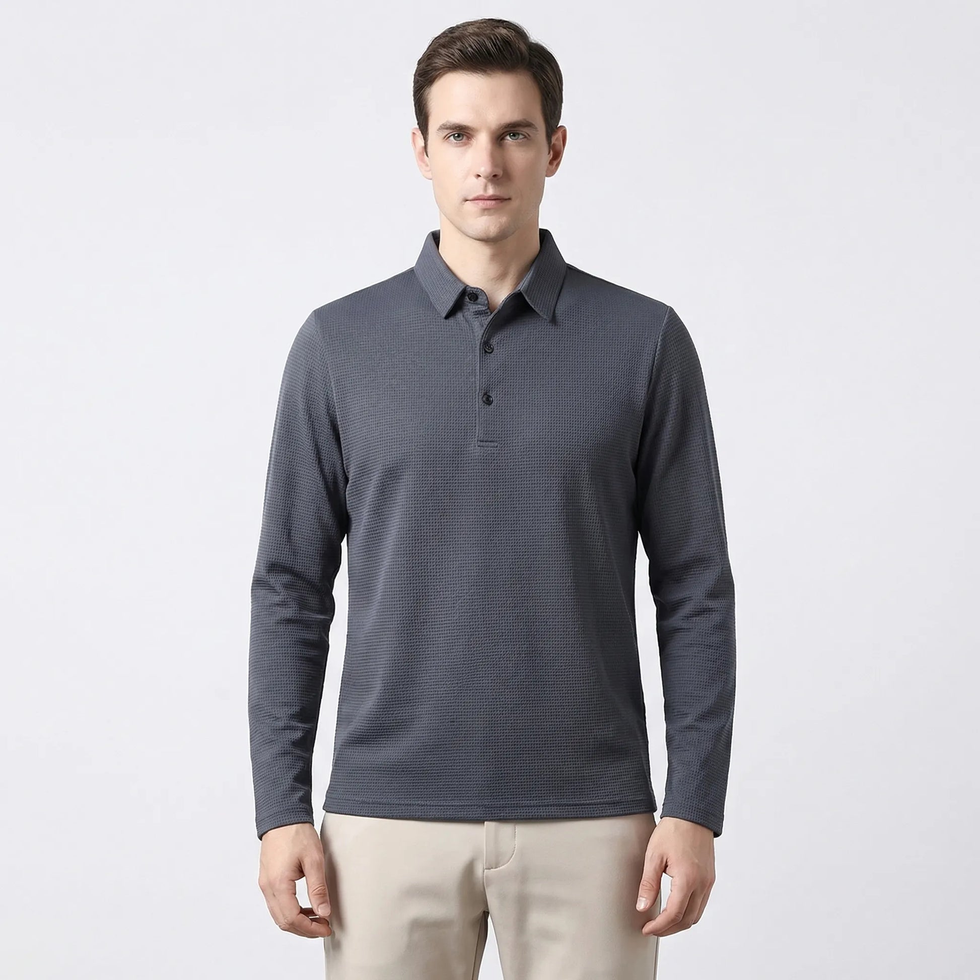 Veltoro - Long Sleeve Collared Polo Top  Smart Casual Dressing