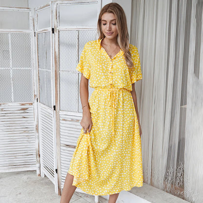 Boho Midi Dress | Women | Soft Breathable Fabric | Turn Down Collar & Short Sleeves | Steven & Levon