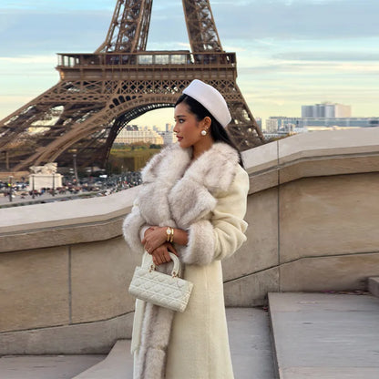 Women's Vintage Wool Coat | Faux Fur | V-Neck Lace-Up | Winter Outerwear | Steven & Levon