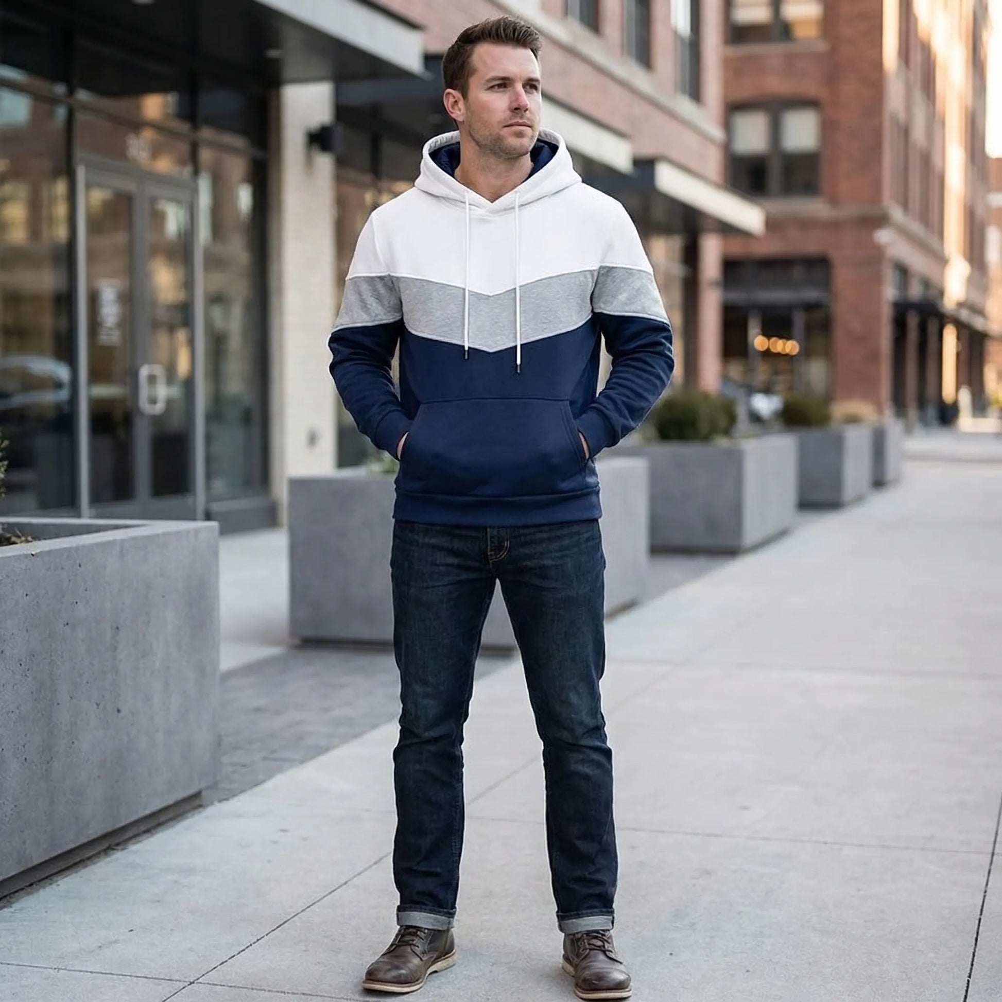 Vextora - Colour Block Hooded Sweatshirt For Men  Casual Everyday Wear