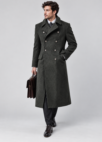 Green Wool Blend Double Breasted Coat | Men Peacoat | Warm England Style Winter | Steven & Levon