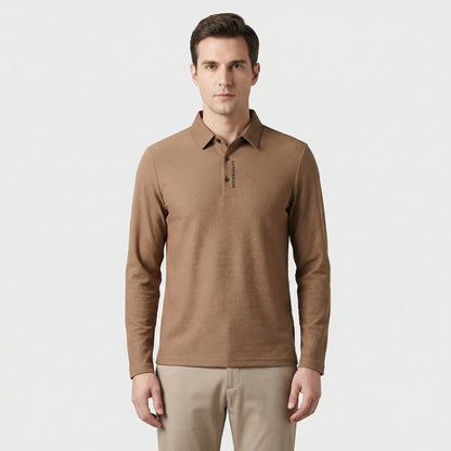 Wafflonix - Long Sleeve Waffle Texture Polo Shirt  Casual Everyday Wear